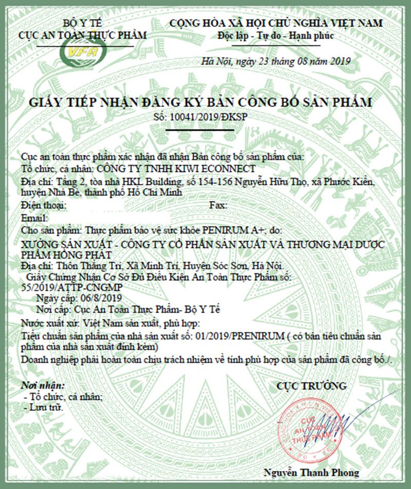 Thông Tin Pháp Lý Penirum A+